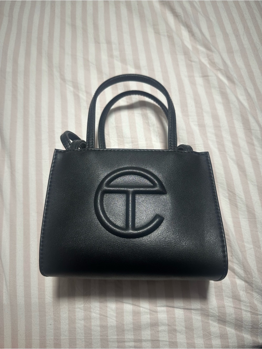 Telfar Black Mini Shopping Bag with Embossed Logo
